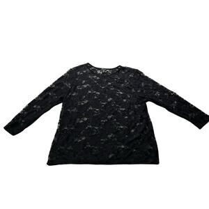 Y2K 2000s Black Floral Mesh Lace Long Sleeve Top Plus Sz 3X Witchy Whimsygoth